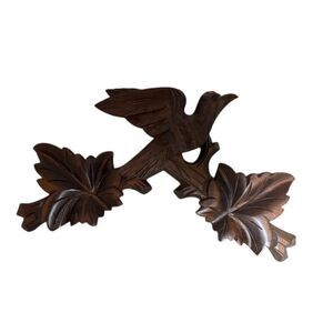 Vintage Antique Cuckoo Clock Topper Wood Hand Craved Bird with Leaves